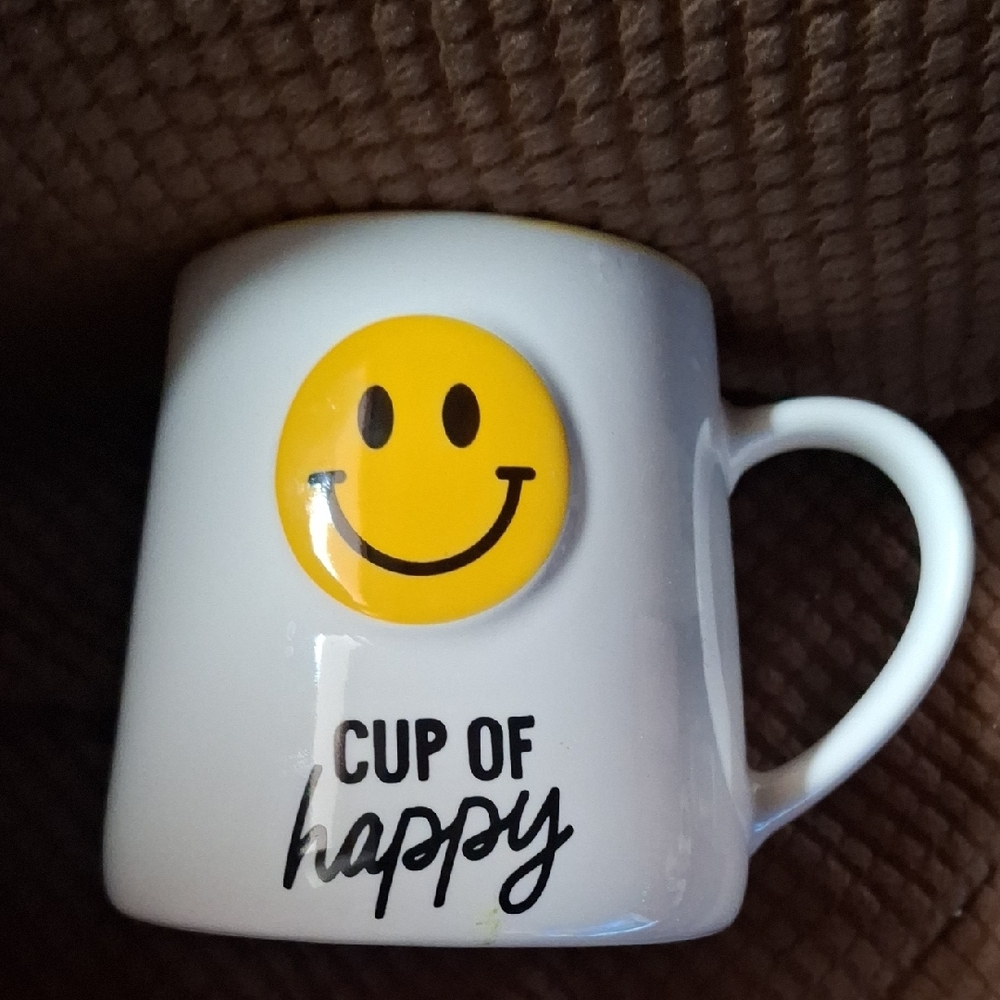 White Mug with Yellow Smiley Face